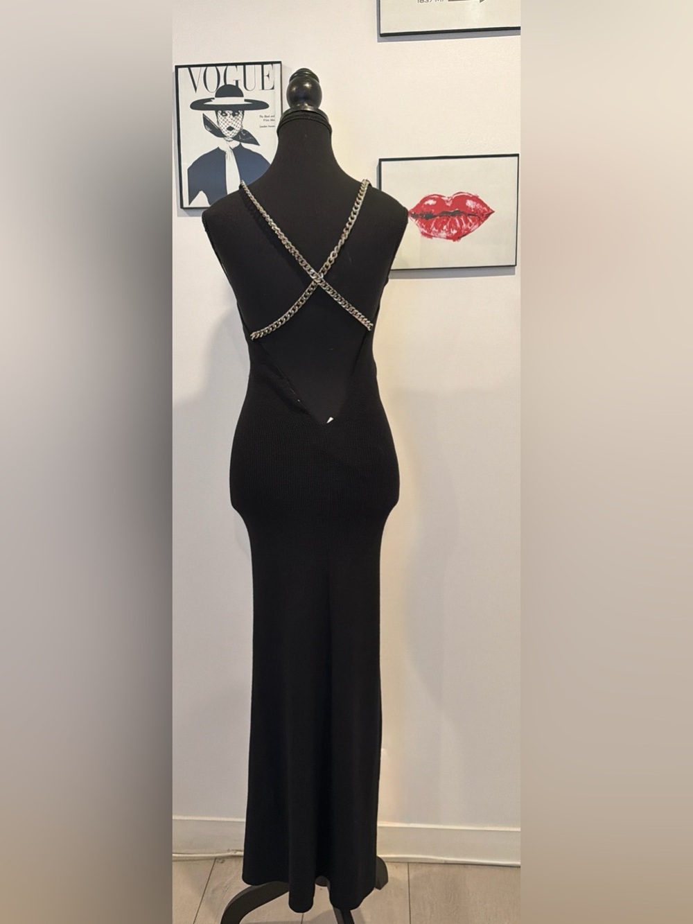 Zara | Dresses | Zara Black Knit Maxi Dress W Silver Chain Straps Size S Nwt